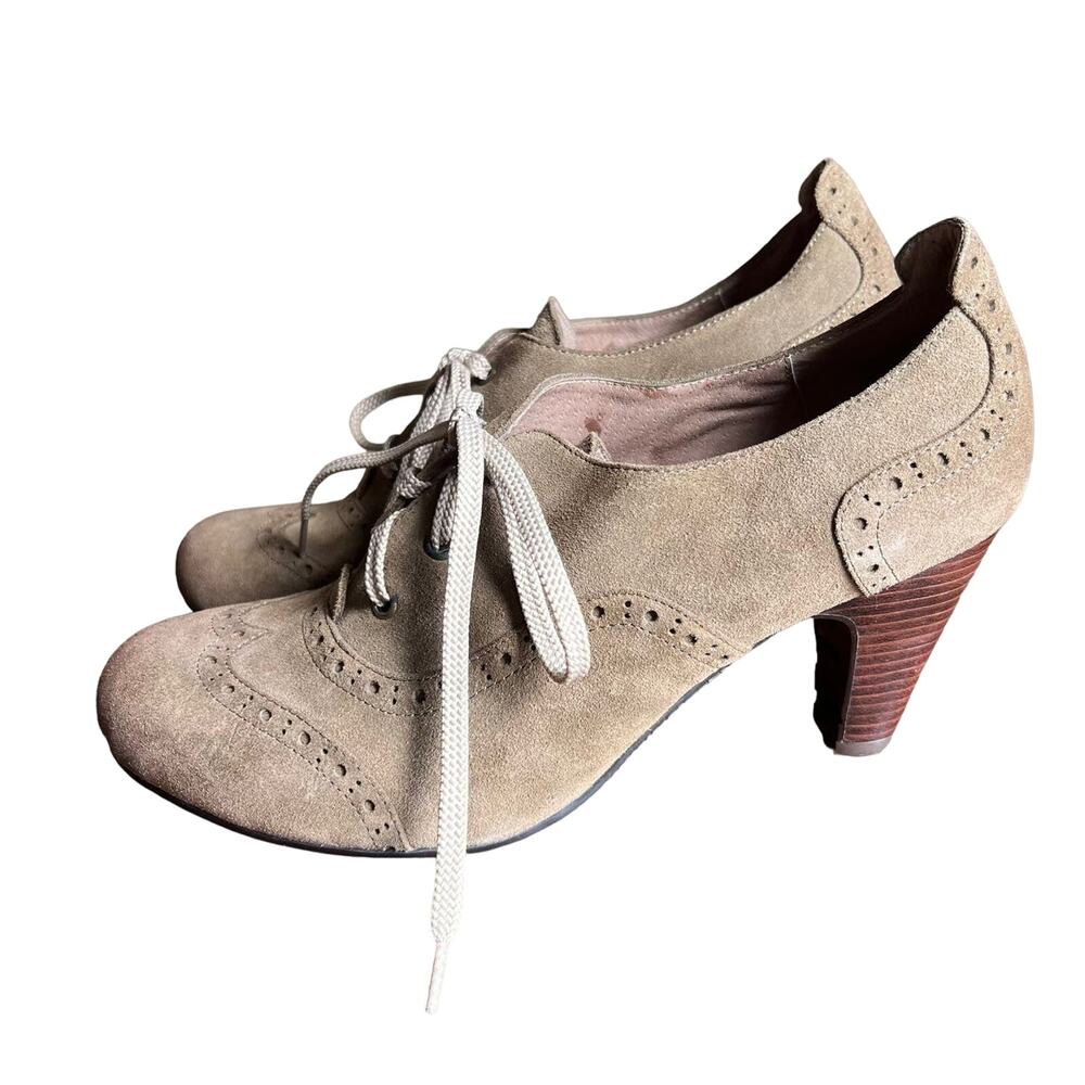 Chocolat Blu Denise Tan Suede Heeled Oxfords 10 Comfort Brogue Dark Academia - Picture 3 of 8